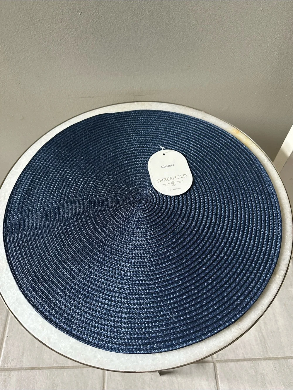 Set of 6 Threshold Round Woven Ratan Navy Braided Placemats 15” NWT Nautical